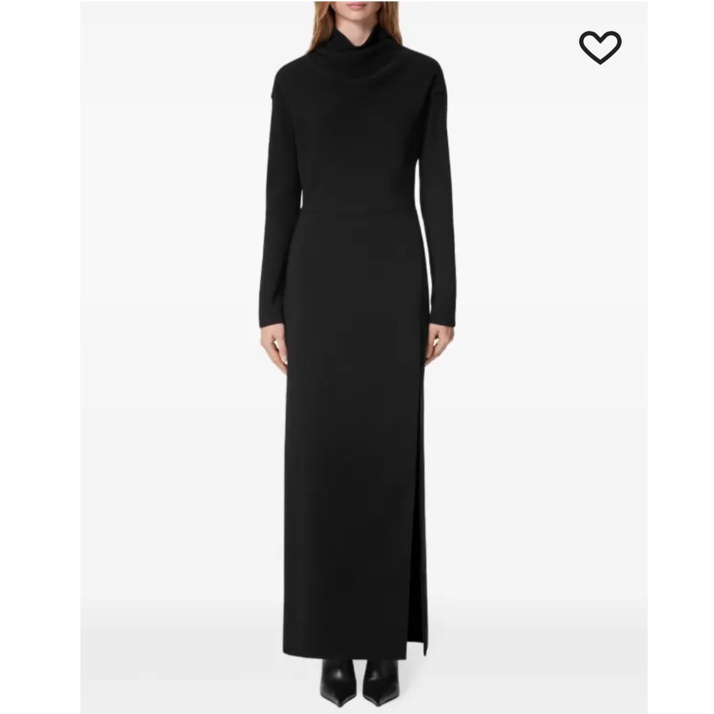 Versace Black Gown with Font Side Slit, Pearl Brooch Back Button